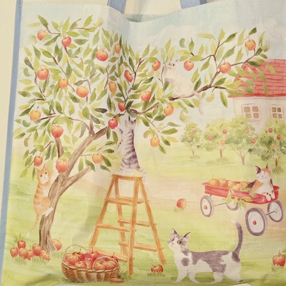 Apple Picking Cat Cats Orchard Ladder Basket Wagon Gift Tote Bag New T.J. TJMaxx